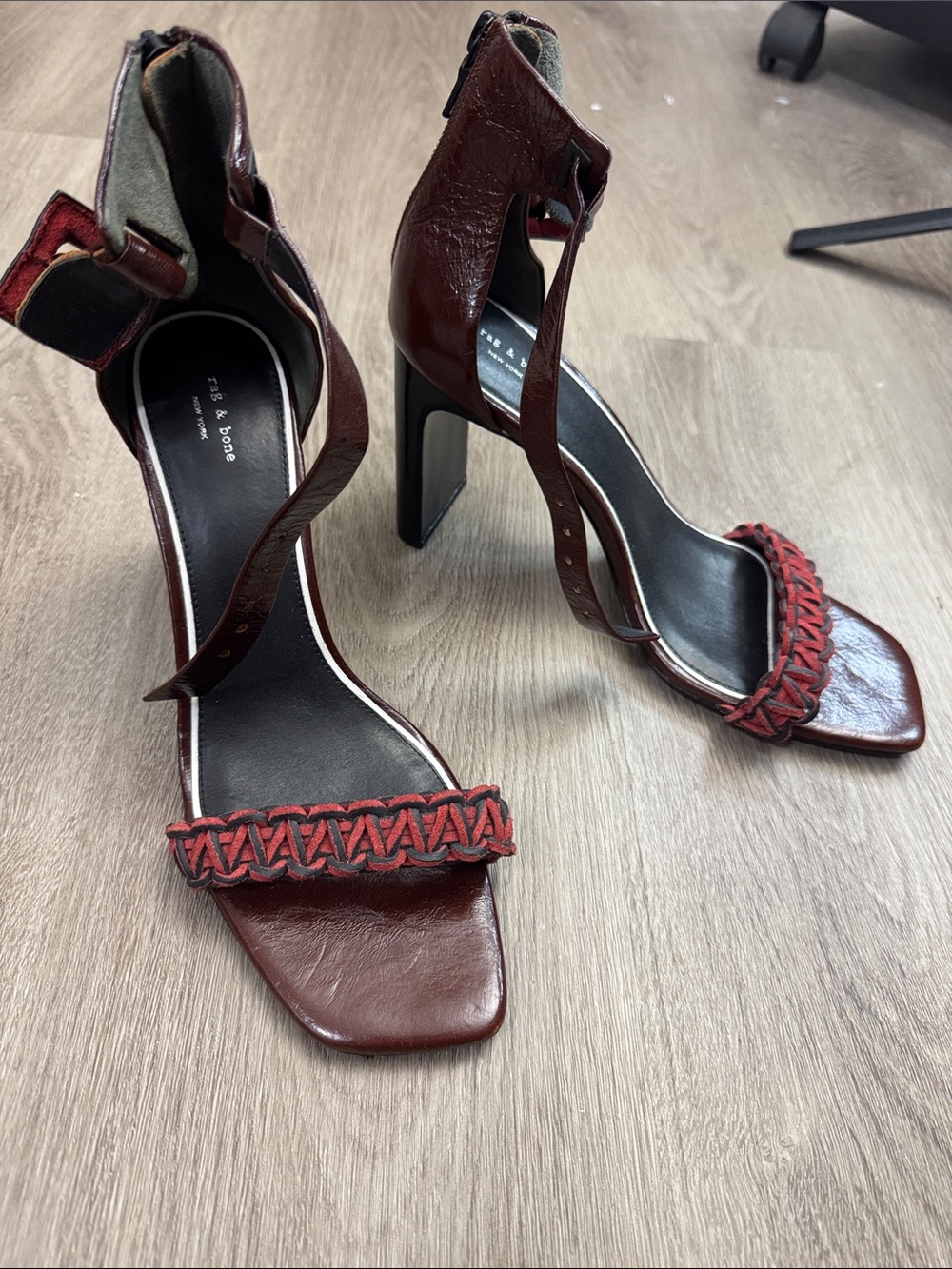 rag & bone Red Braided Ankle-Strap High Heel Sandals